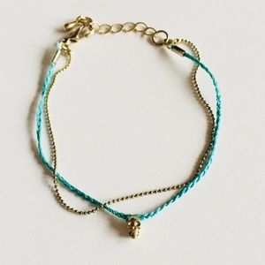 Skull Gold and Turquoise Cord Bracelet